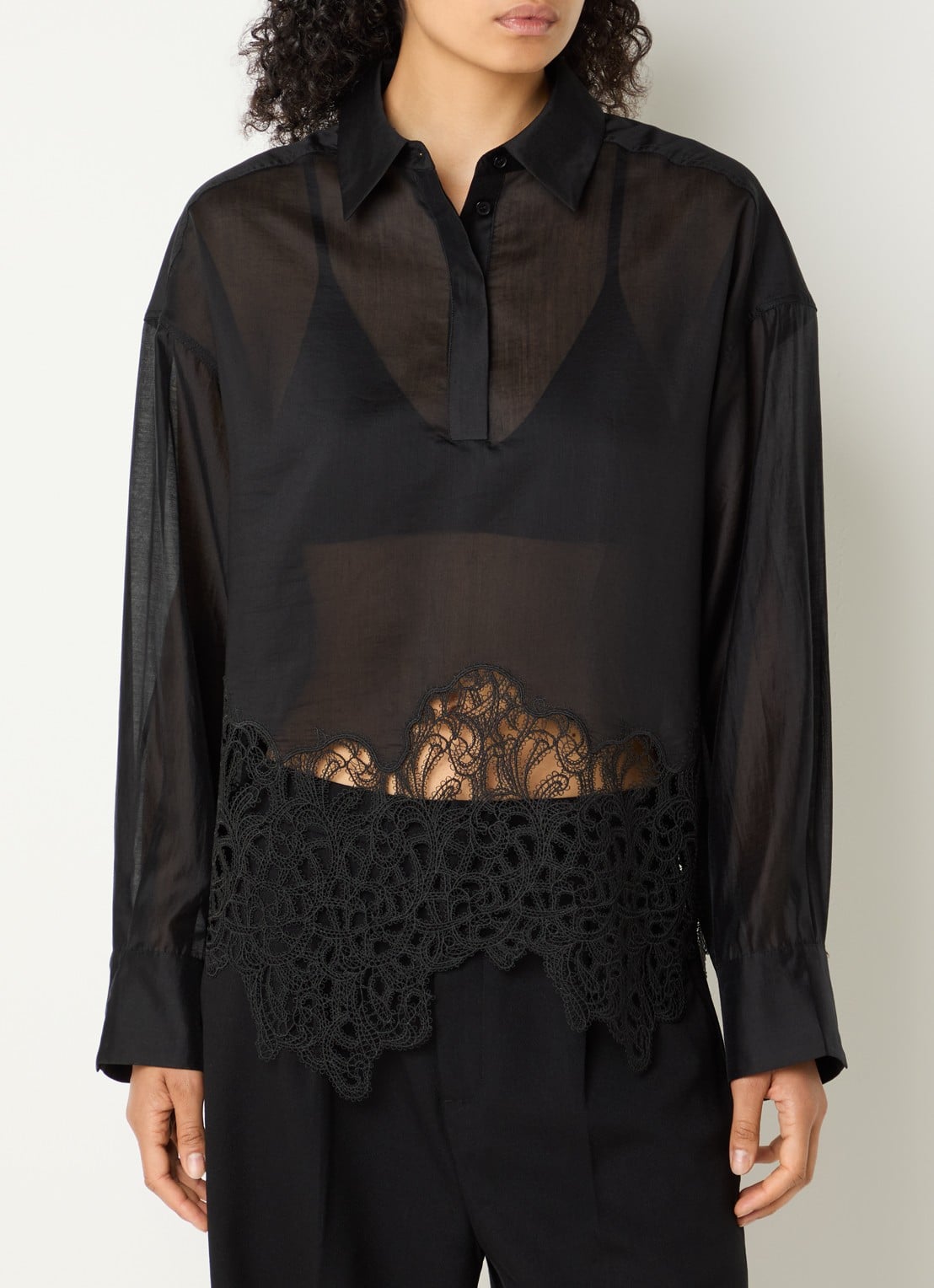 Copenhagen Muse CMDolly semi-transparante blouse met details van kant - detail zwart