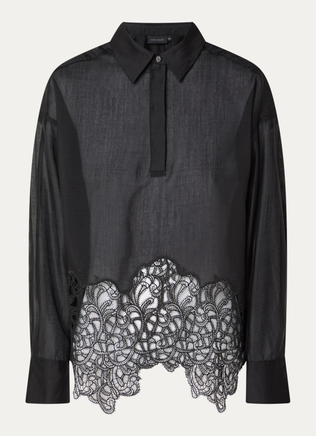 Copenhagen Muse CMDolly semi-transparante blouse met details van kant - voorkant 3 zwart