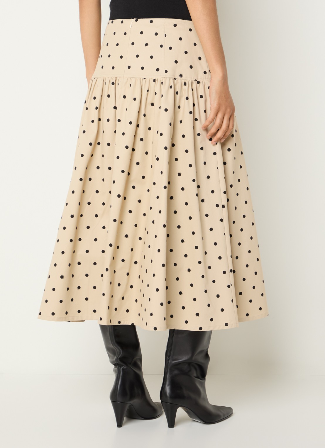 Copenhagen Muse CMDottie midi A-lijn rok met stippenprint - achterkant 2 beige