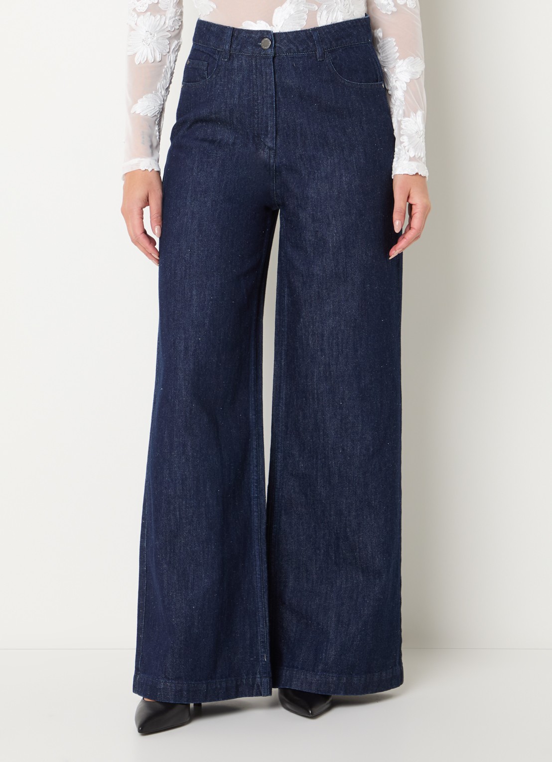 Copenhagen Muse Cmjalynn high waist wide leg jeans met donkere wassing - detail 2 indigo