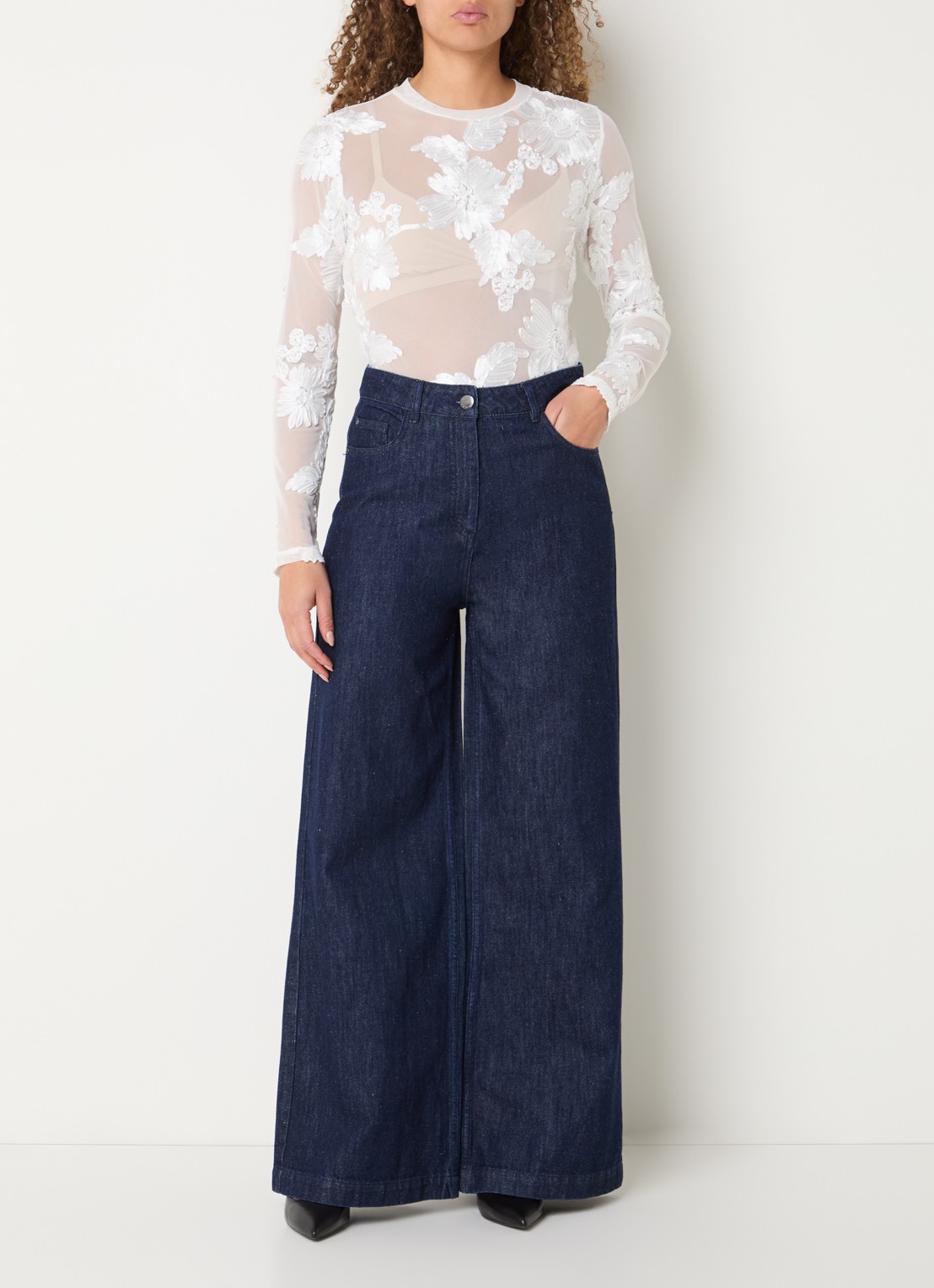 Copenhagen Muse Cmjalynn high waist wide leg jeans met donkere wassing - voorkant 5 indigo