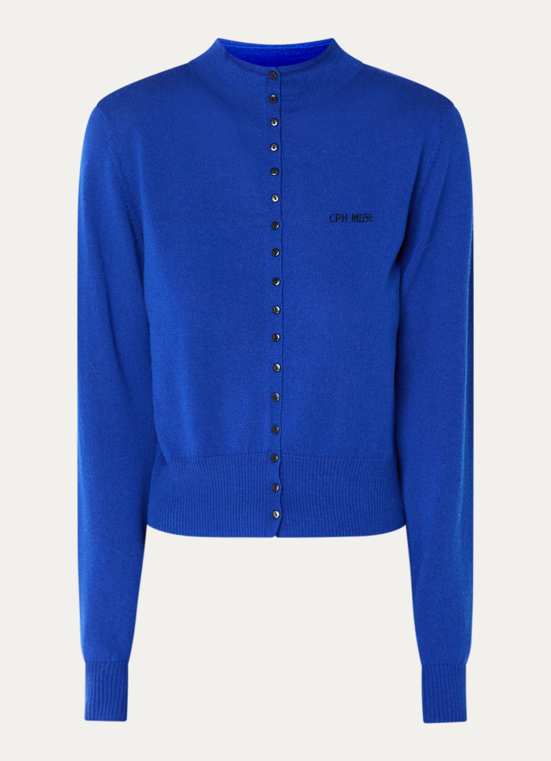 Copenhagen Muse CMKenna fijngebreid vest van wol met logo - voorkant 2 blauw