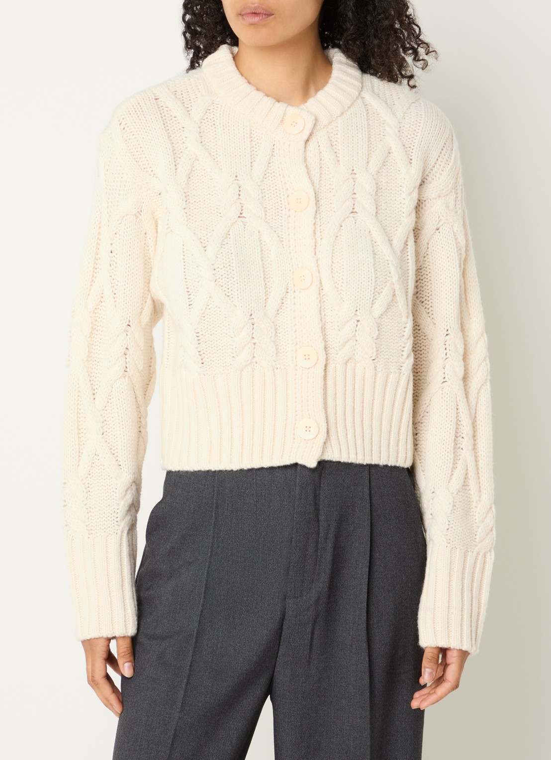 Copenhagen Muse CMMagle kabelgebreid vest in wolblend - detail 4 creme