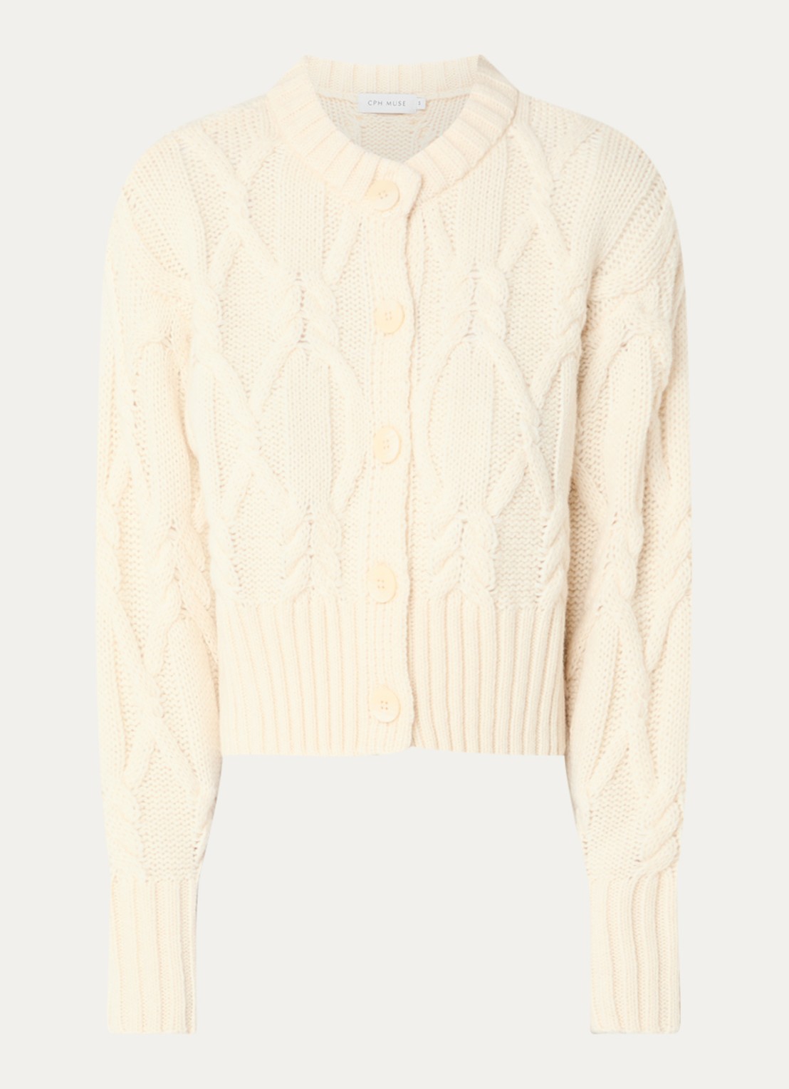 Copenhagen Muse CMMagle kabelgebreid vest in wolblend - voorkant 2 creme