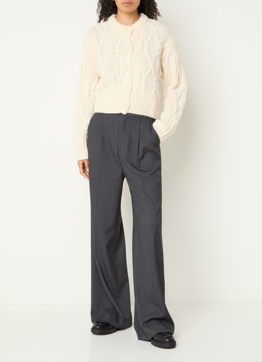 Copenhagen Muse CMMagle kabelgebreid vest in wolblend - voorkant 3 creme