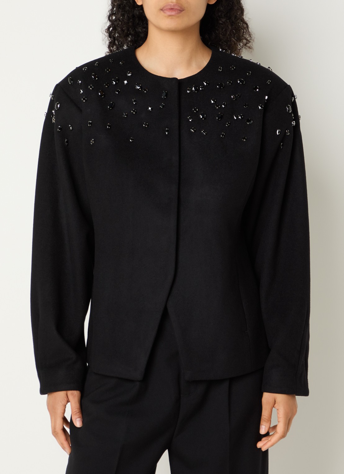 Copenhagen Muse CMMargot jack in wolblend met strass - detail 4 zwart