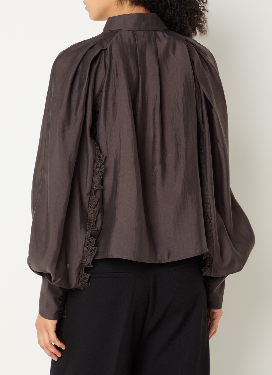 Copenhagen Muse CMMolly blouse van satijn met details van kant - achterkant donkerbruin