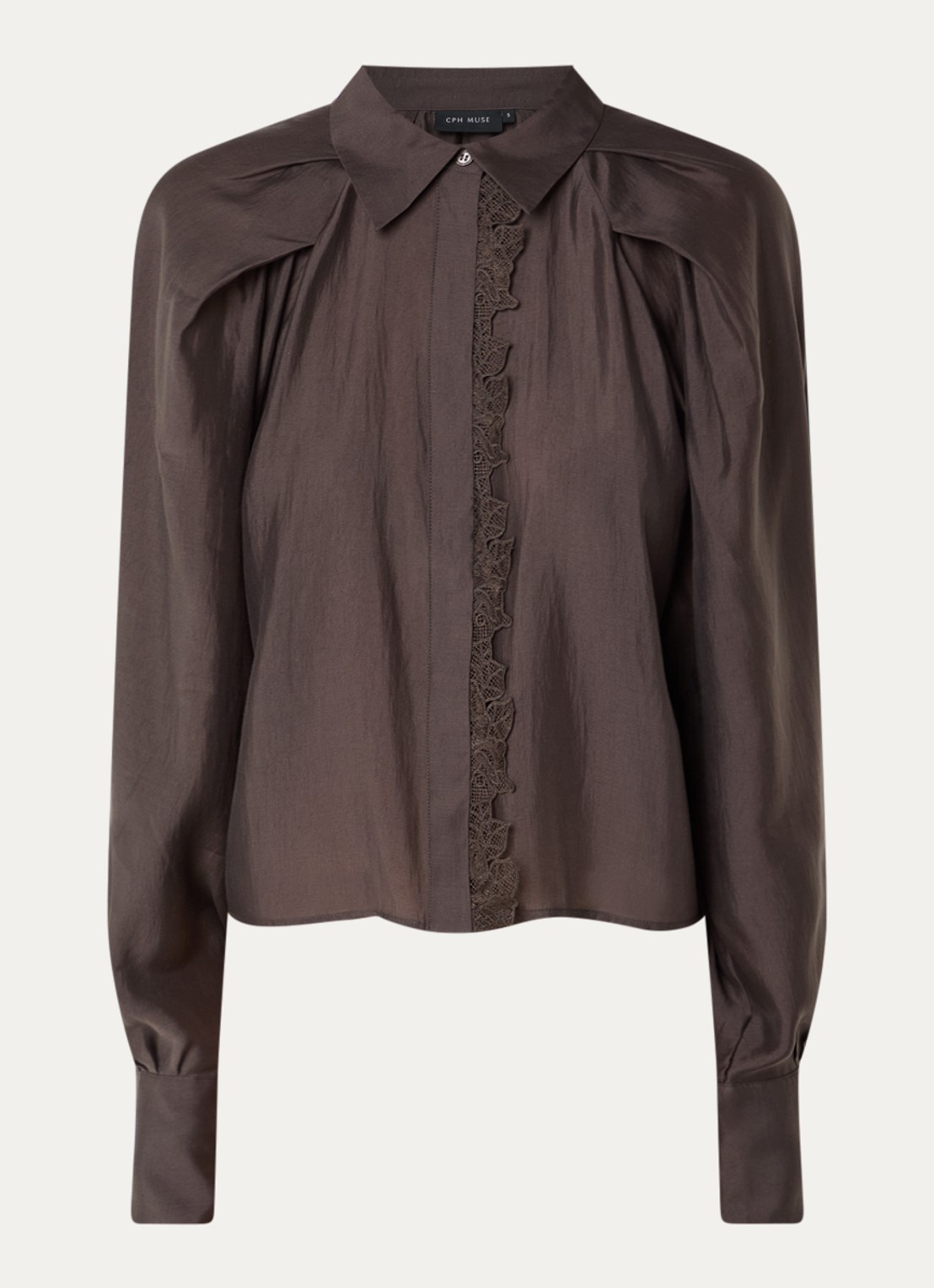 Copenhagen Muse CMMolly blouse van satijn met details van kant - voorkant 3 donkerbruin
