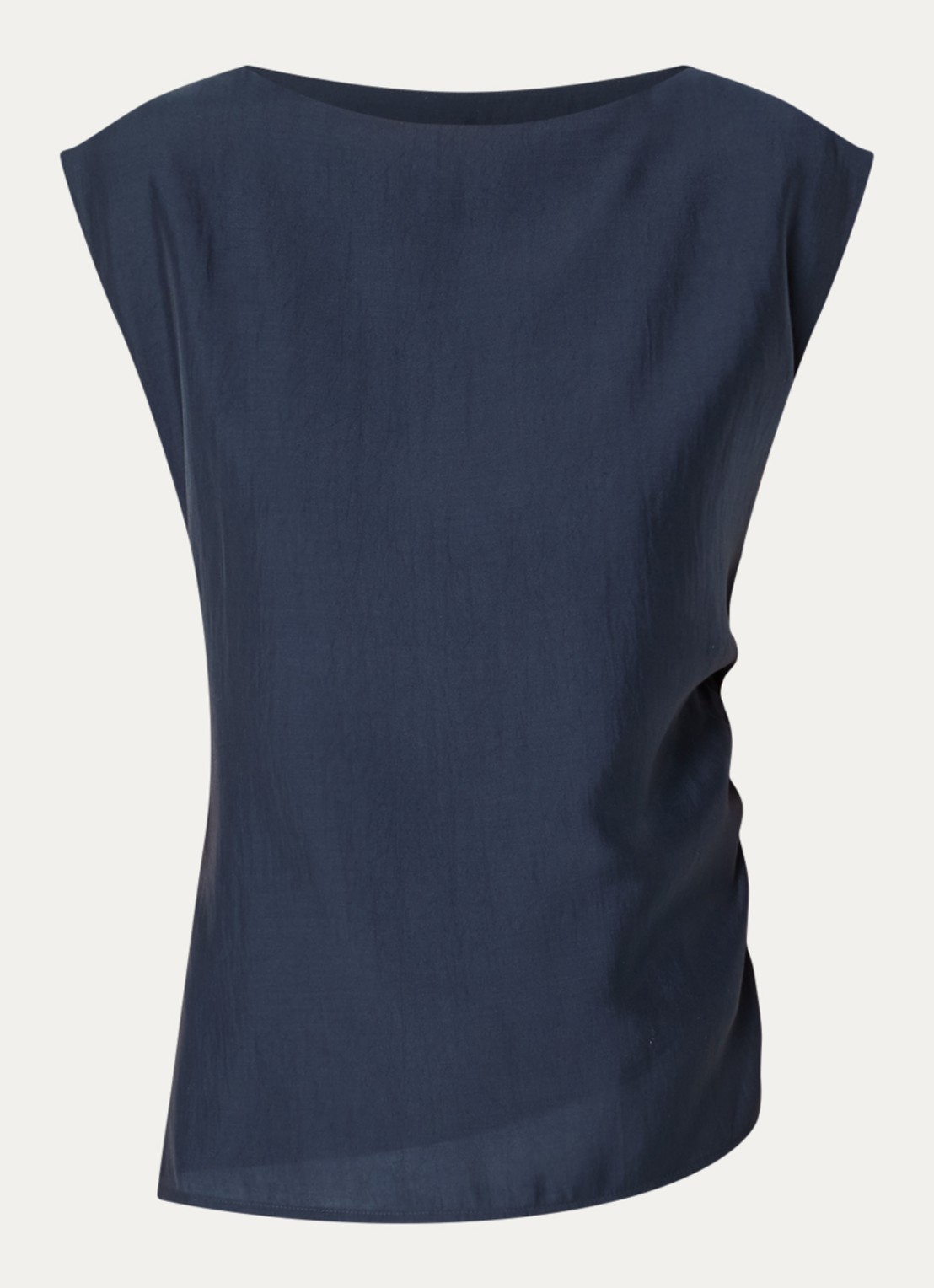 Copenhagen Muse CMMolly mouwloze tuniek met ruches en asymmetrische zoom - voorkant donkerblauw