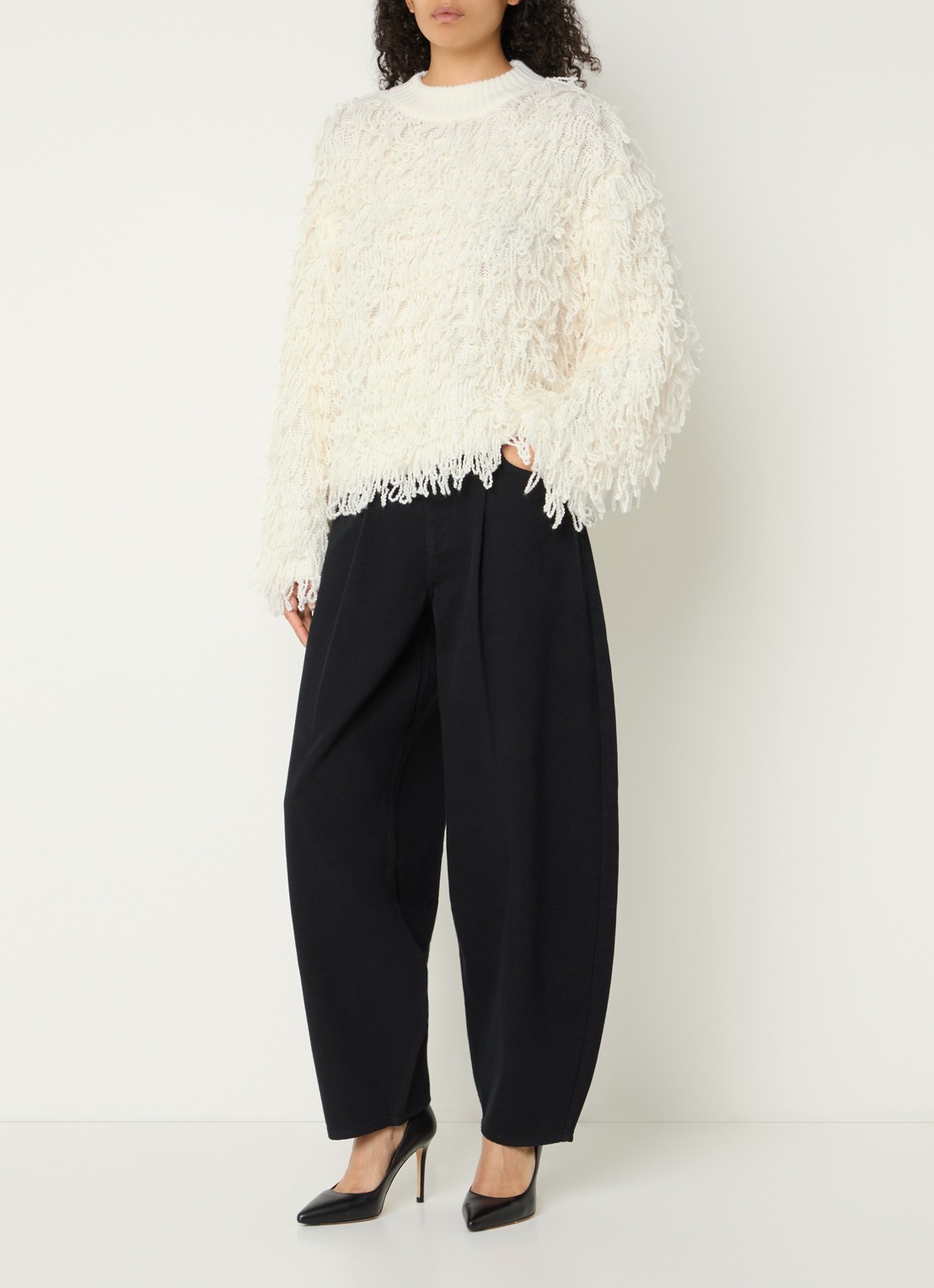 Copenhagen Muse CMPinar grofgebreide pullover in wolblend - voorkant 4 gebroken wit