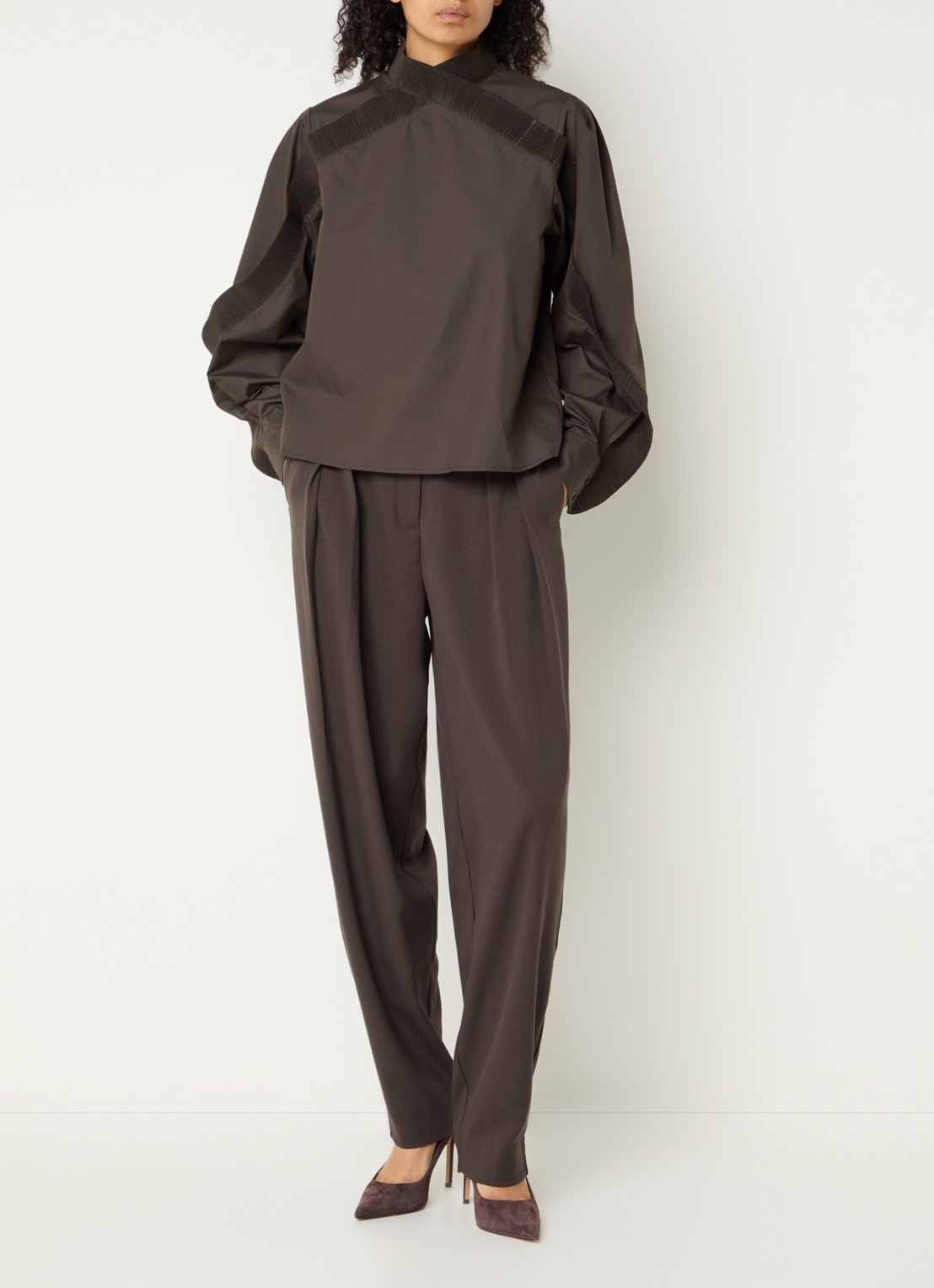 Copenhagen Muse CMPleat tuniek met volant - voorkant 4 donkerbruin