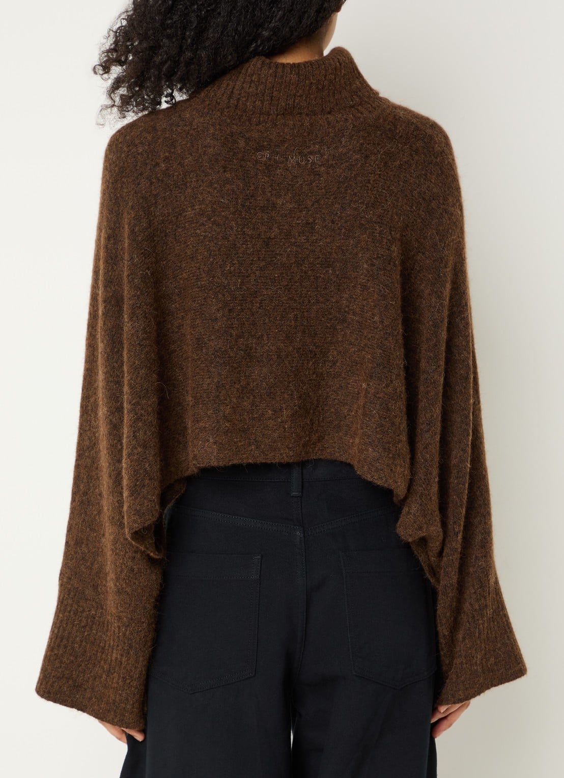 Copenhagen Muse CMRylia grofgebreide cropped pullover in alpaca wolblend met col - achterkant 2 bruin