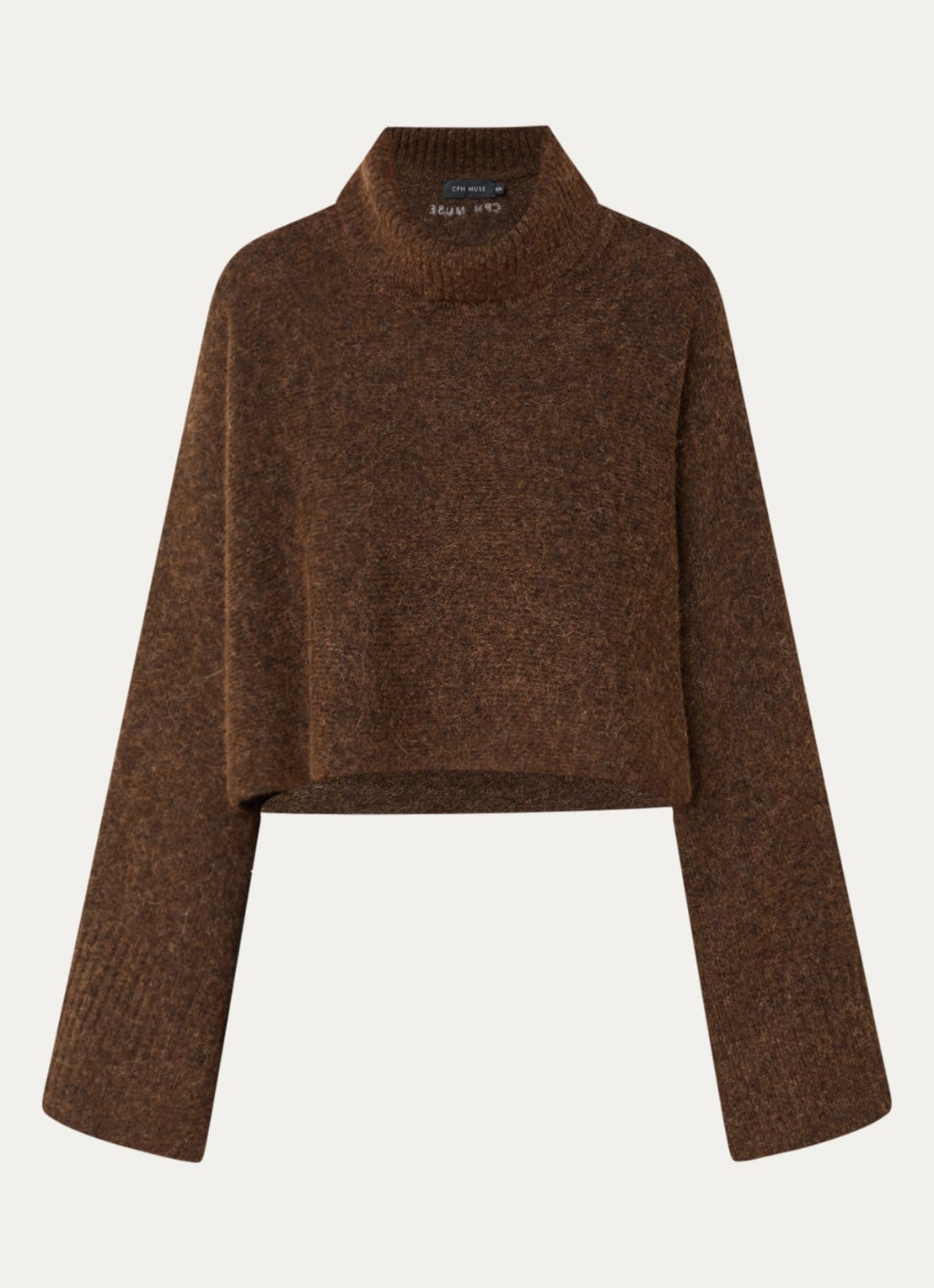 Copenhagen Muse CMRylia grofgebreide cropped pullover in alpaca wolblend met col - voorkant 3 bruin