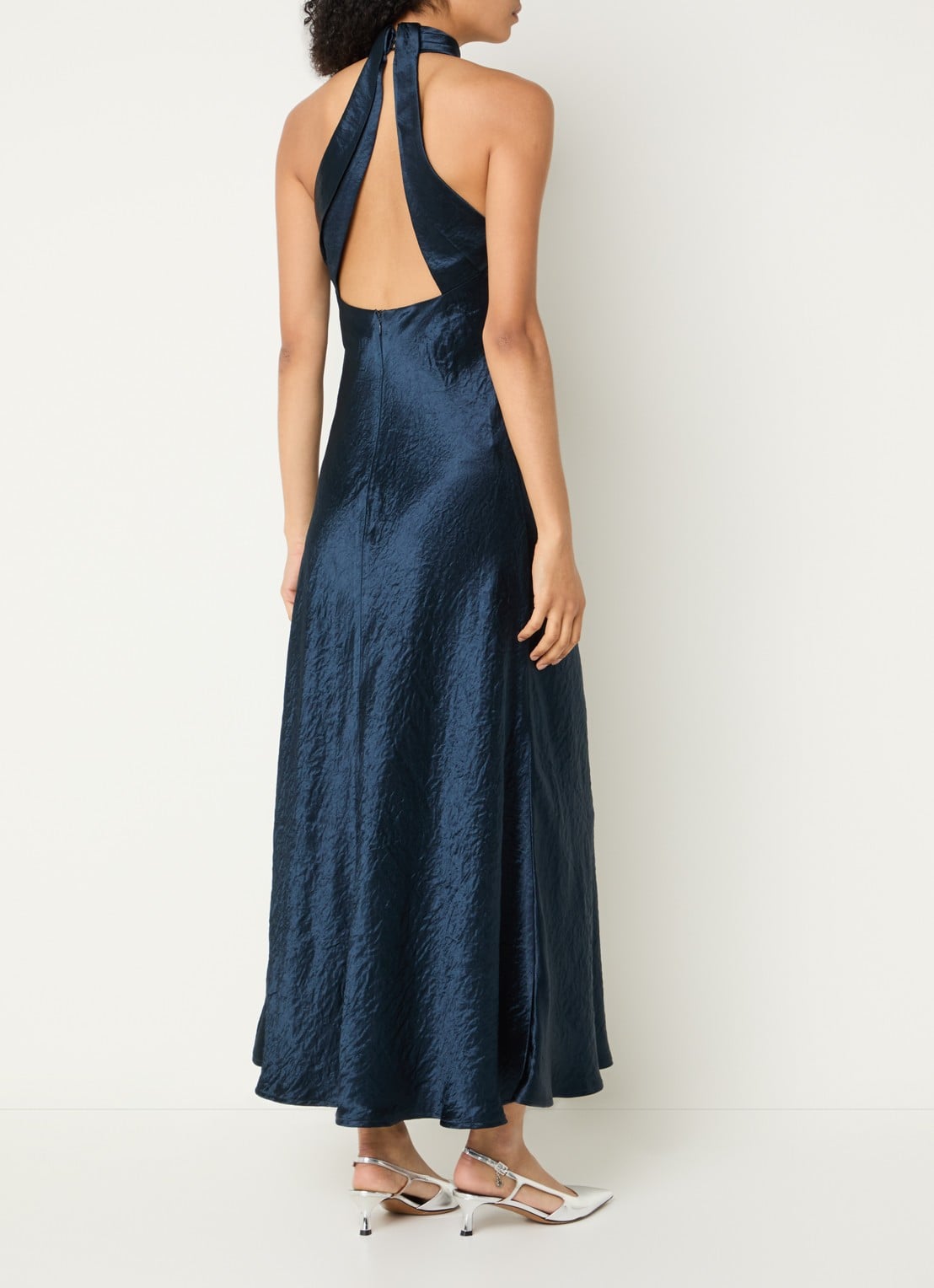 Copenhagen Muse CMSasha maxi avondjurk van satijn met rugdecolleté - achterkant 2 donkerblauw