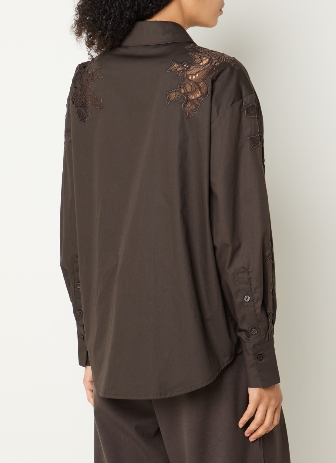 Copenhagen Muse CMShirley blouse met details van kant - achterkant 2 donkerbruin