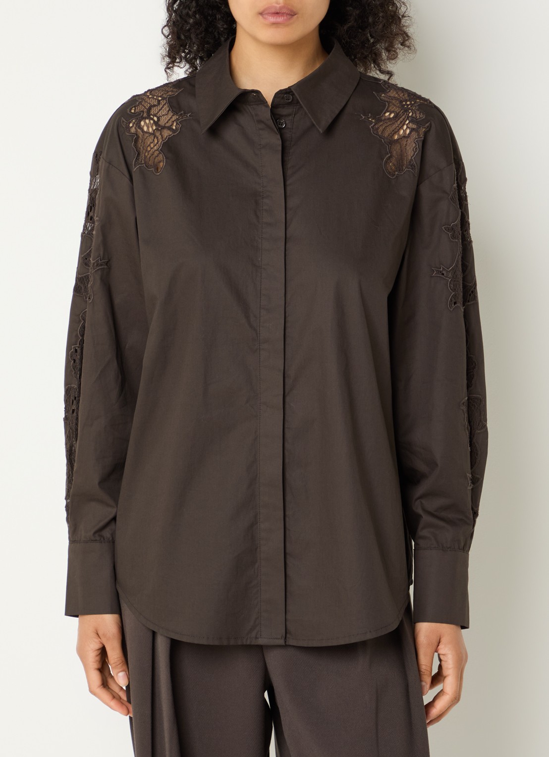 Copenhagen Muse CMShirley blouse met details van kant - detail donkerbruin