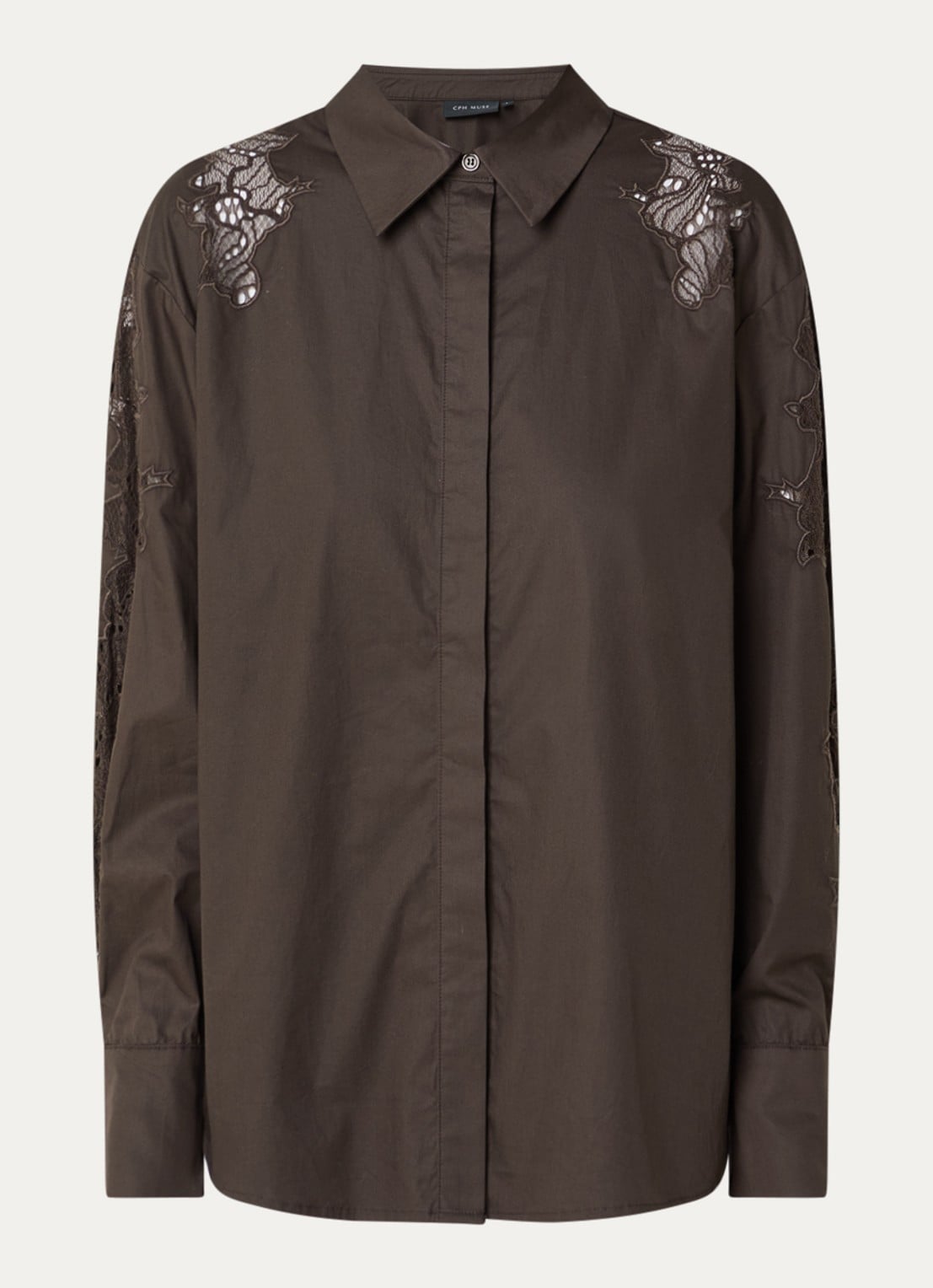 Copenhagen Muse CMShirley blouse met details van kant - voorkant 3 donkerbruin