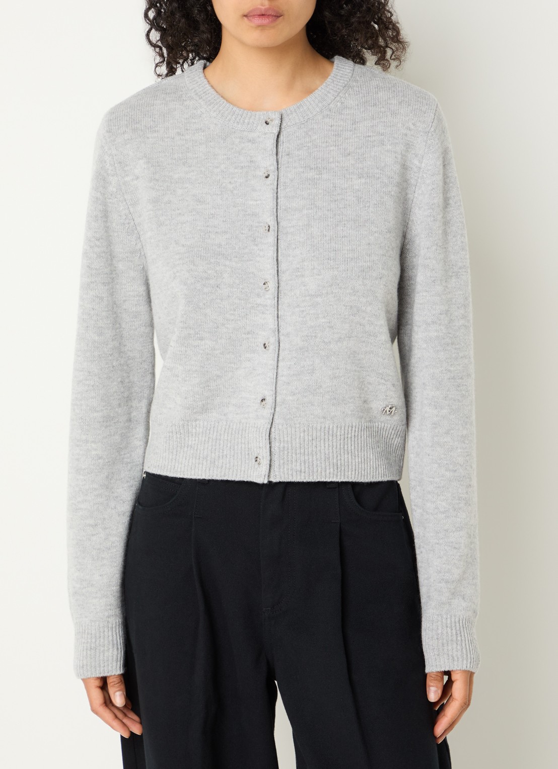 Copenhagen Muse CMSienna fijngebreide pullover van wol met ronde hals - detail lichtgrijs