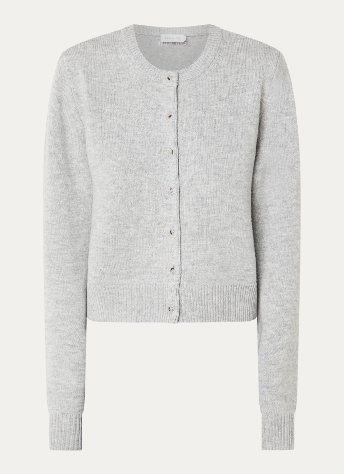 Copenhagen Muse CMSienna fijngebreide pullover van wol met ronde hals - voorkant 3 lichtgrijs