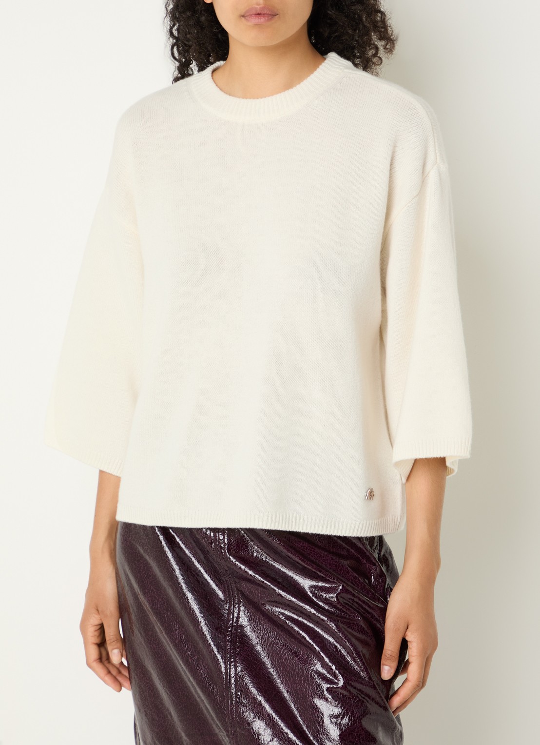Copenhagen Muse CMSienna fijngebreide pullover van wol met ronde hals - detail gebroken wit