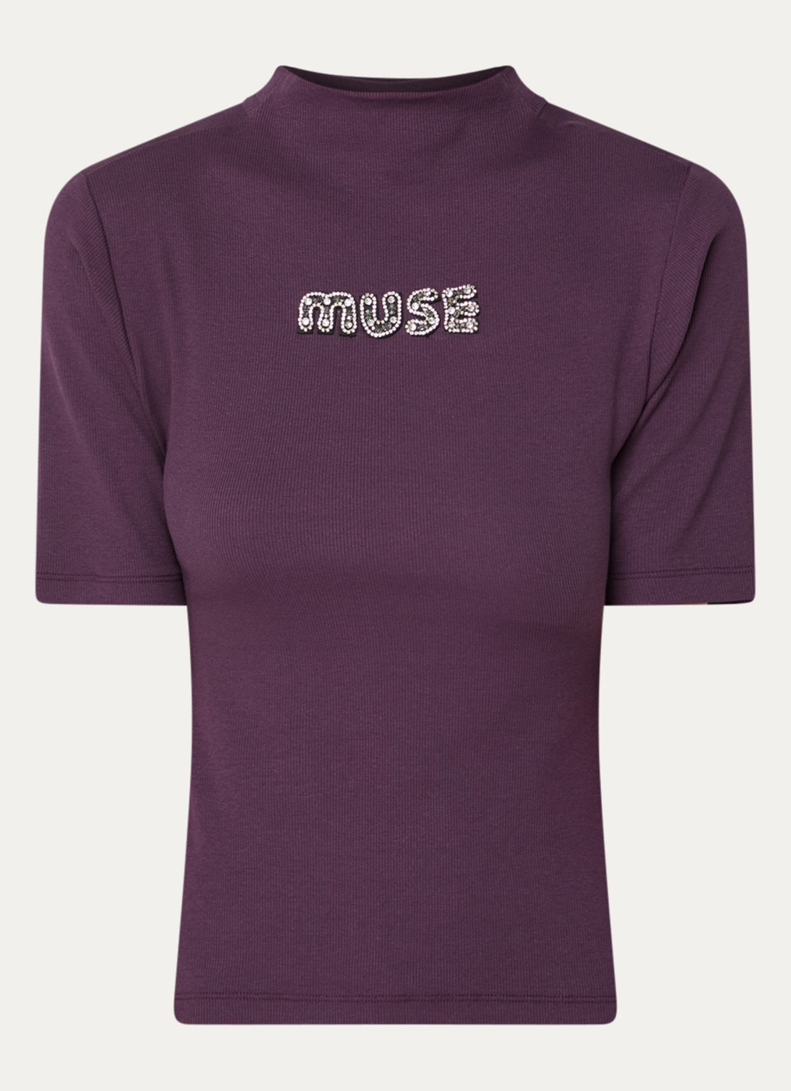 Copenhagen Muse CMSiv top met logo en ribstructuur - voorkant 3 aubergine