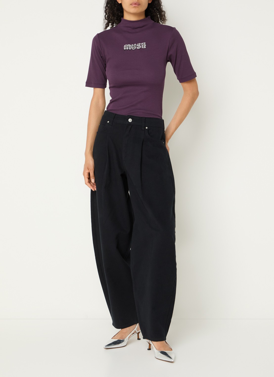 Copenhagen Muse CMSiv top met logo en ribstructuur - voorkant 4 aubergine
