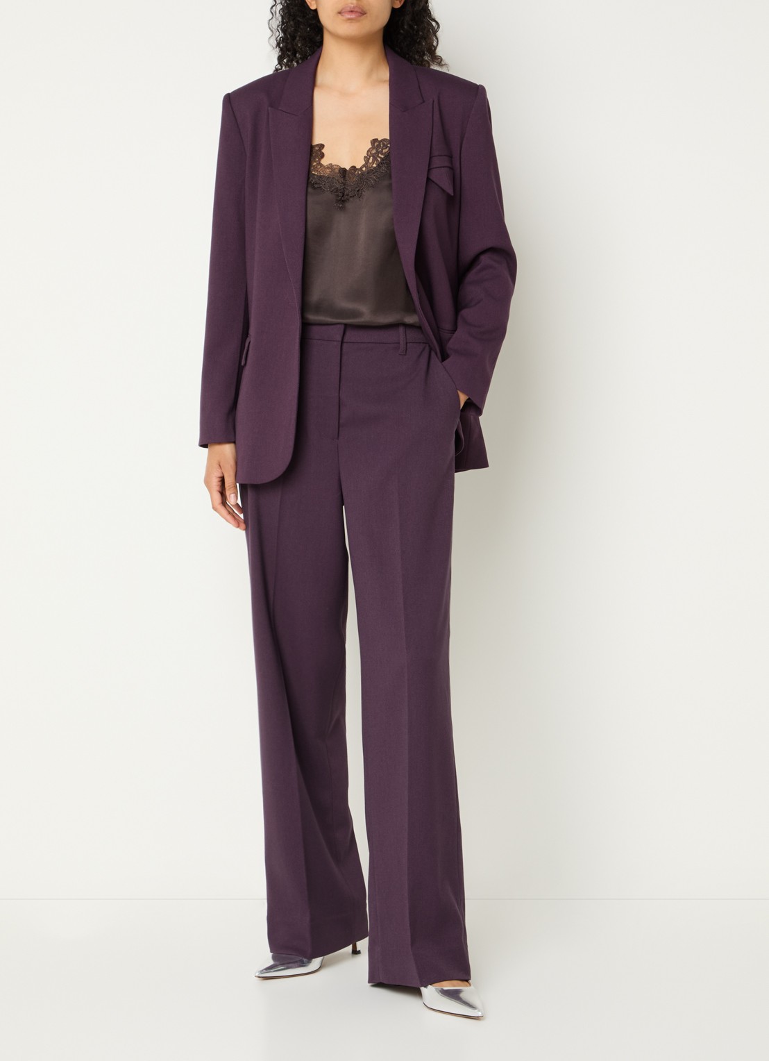 Copenhagen Muse CMTailor high waist straight fit pantalon met persplooi - voorkant 4 aubergine