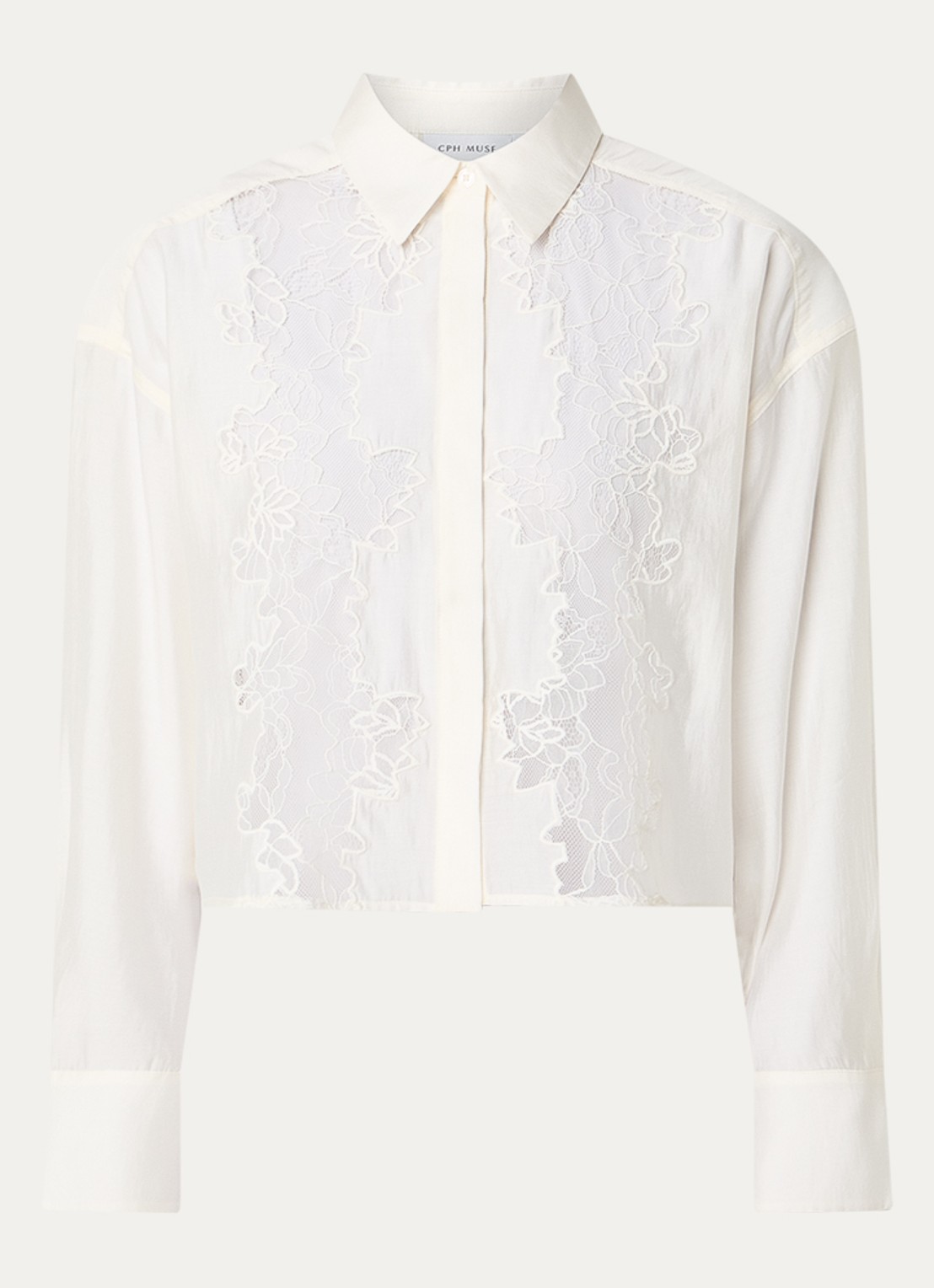 Copenhagen Muse Cropped blouse met details van kant - voorkant 2 gebroken wit