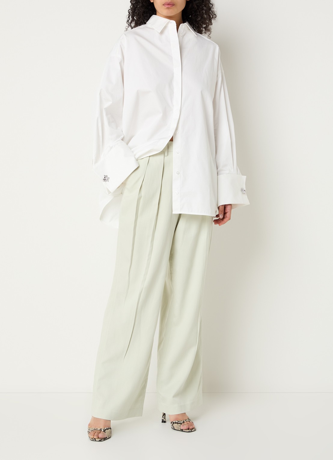 Copenhagen Muse High waist wide fit broek met steekzakken - voorkant 4 lindegroen