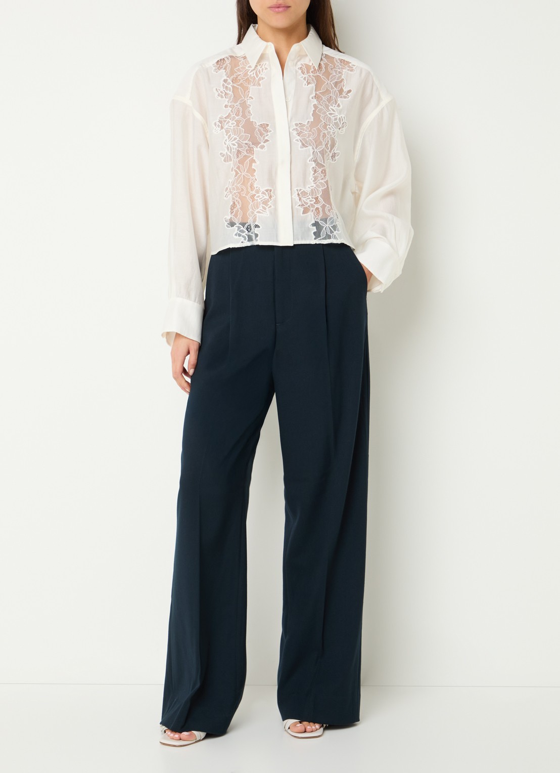Copenhagen Muse High waist wide fit pantalon met steekzakken - voorkant 2 donkerblauw