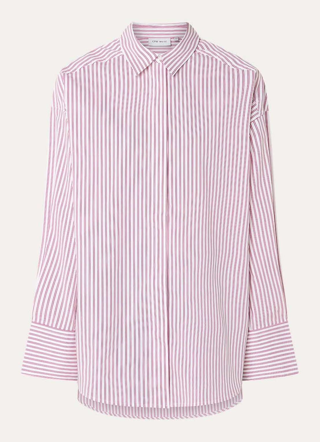 Copenhagen Muse Maryann oversized blouse met streepprint  - voorkant 2 wit