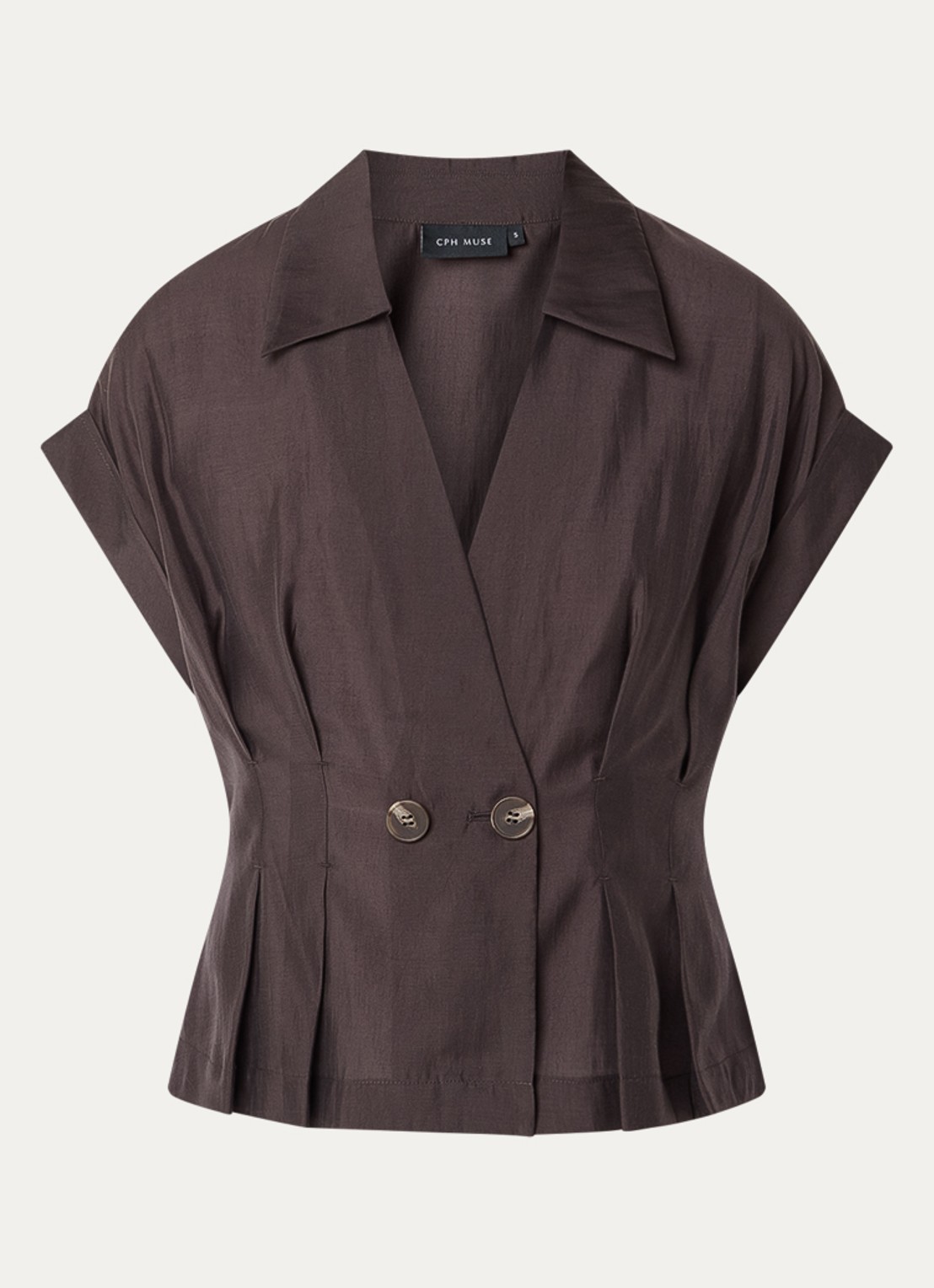 Copenhagen Muse Molly blouse met plooidetail - voorkant 7 bruin