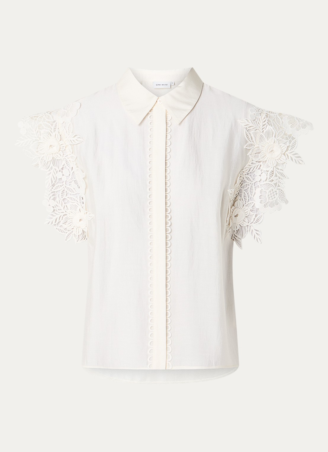 Copenhagen Muse Molly blouse met V-hals - voorkant 3 gebroken wit