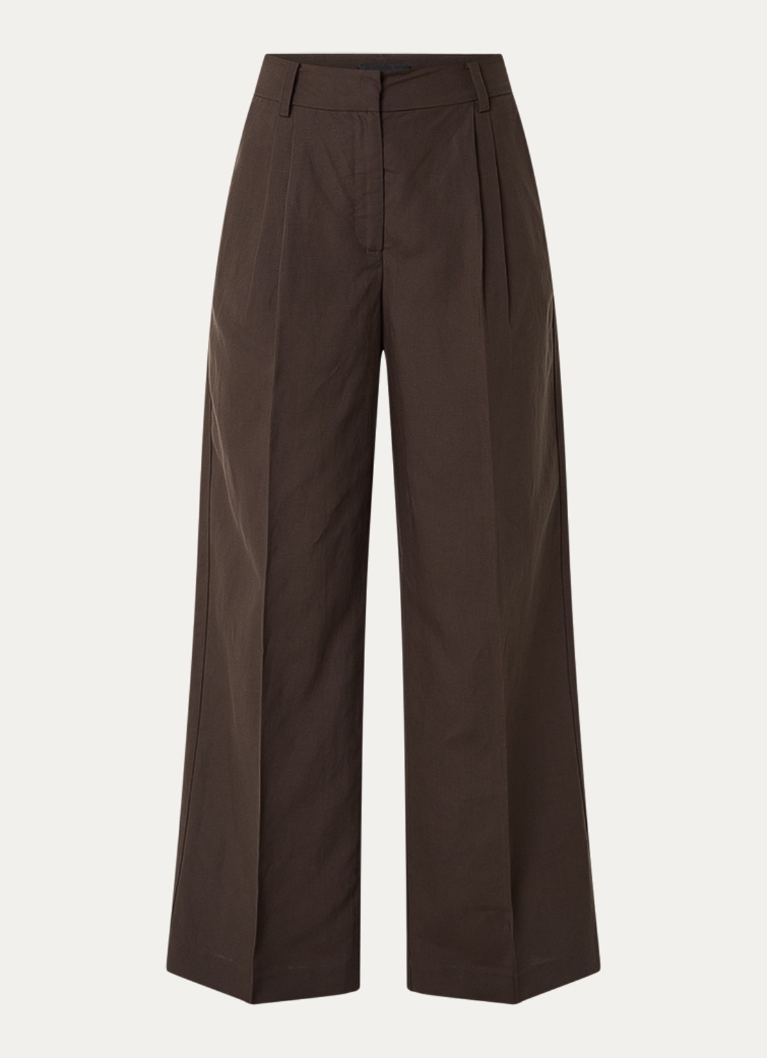 Copenhagen Muse Natu high waist loose fit pantalon in linnenblend - voorkant donkerbruin