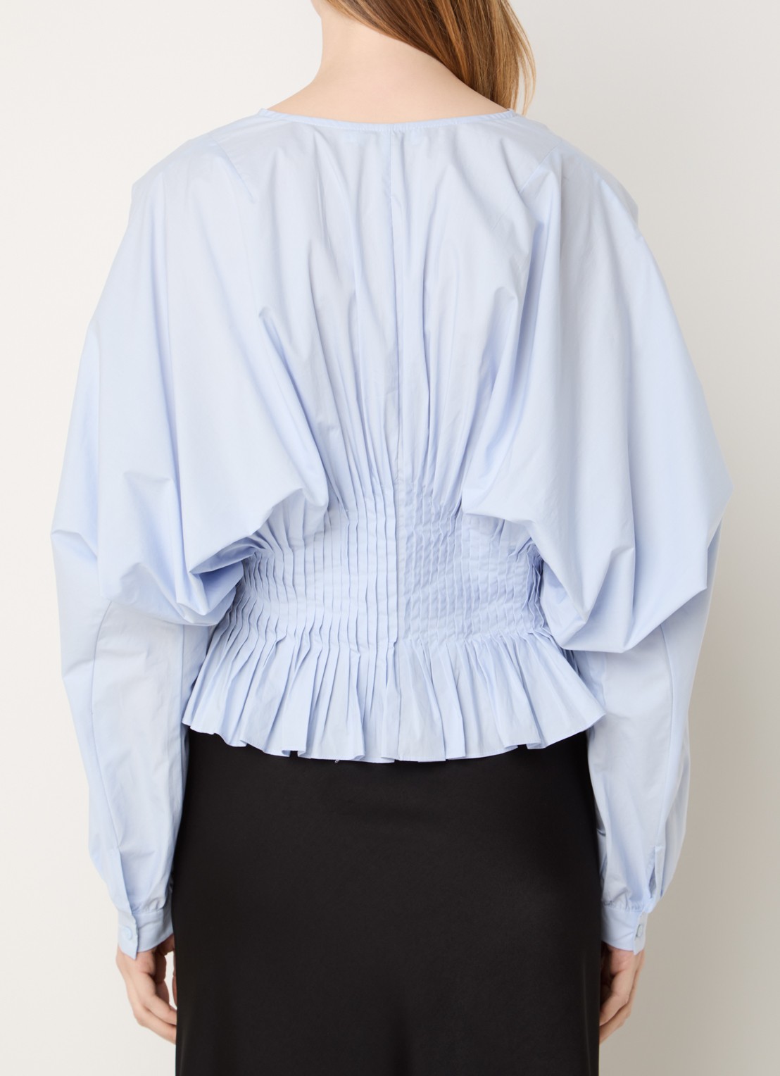Copenhagen Muse Poplin tuniek met plooidetail  - achterkant 2 lichtblauw