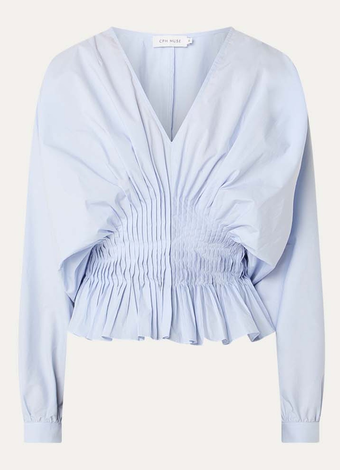 Copenhagen Muse Poplin tuniek met plooidetail  - voorkant 3 lichtblauw