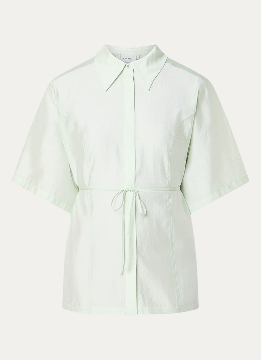 Copenhagen Muse Semi-transparante blouse met ceintuur - voorkant 2 lindegroen