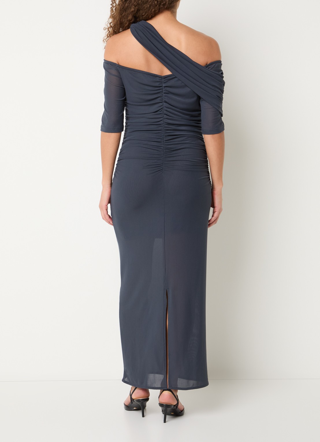 Copenhagen Muse Semi-transparante maxi jurk van mesh met asymmetrische kraag - achterkant 4 blauw