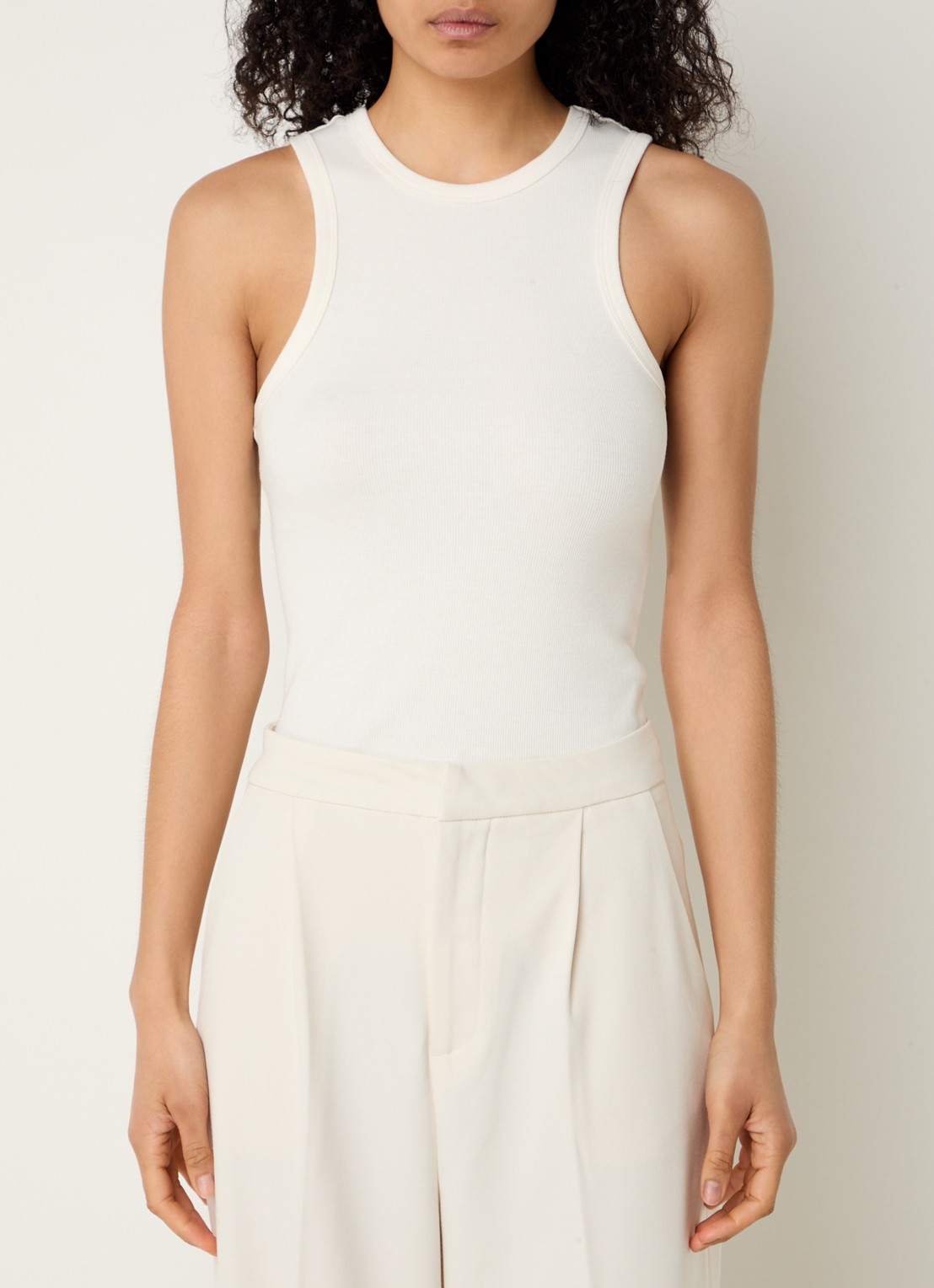 Copenhagen Muse Siv ribgebreide tanktop met backprint - detail gebroken wit