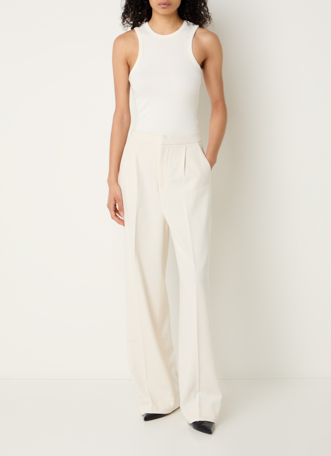 Copenhagen Muse Siv ribgebreide tanktop met backprint - voorkant 3 gebroken wit