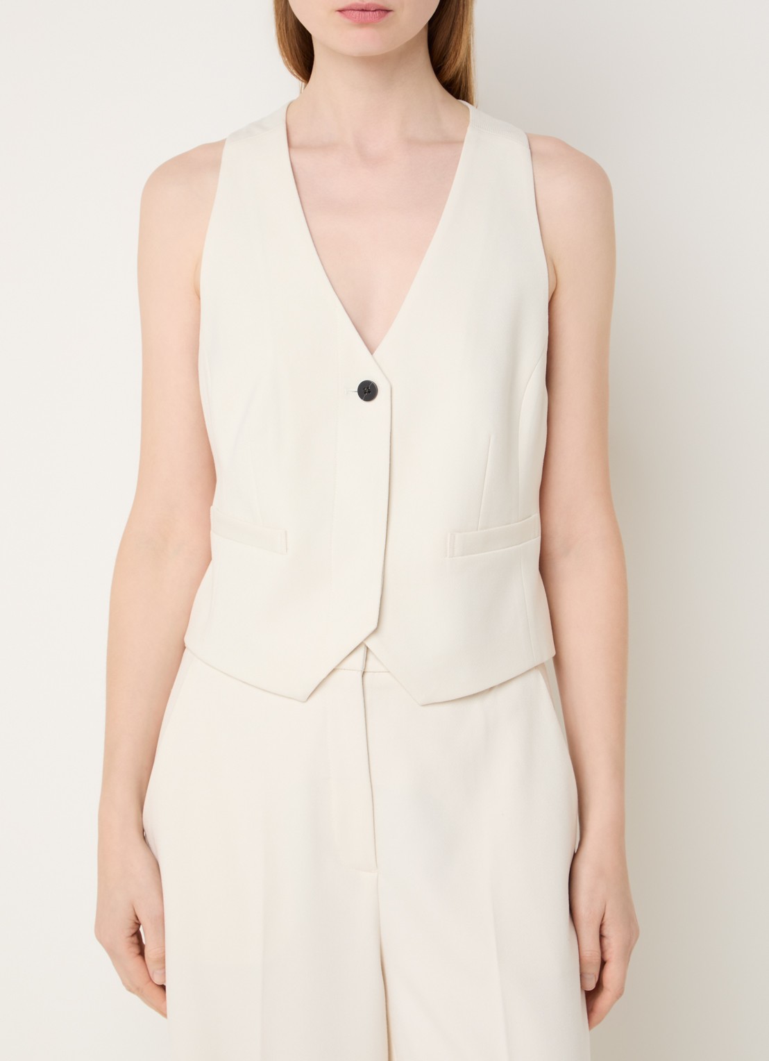 Copenhagen Muse Tailor gilet met paspelzakken - detail 2 gebroken wit