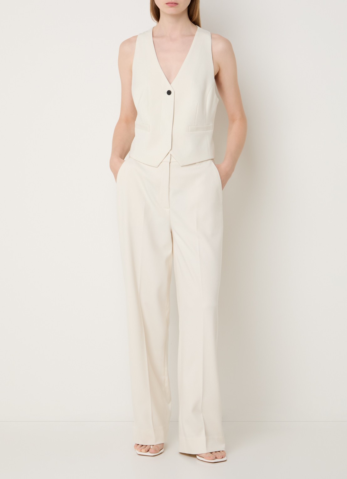 Copenhagen Muse Tailor mid waist straight fit pantalon met persplooi - voorkant 3 gebroken wit