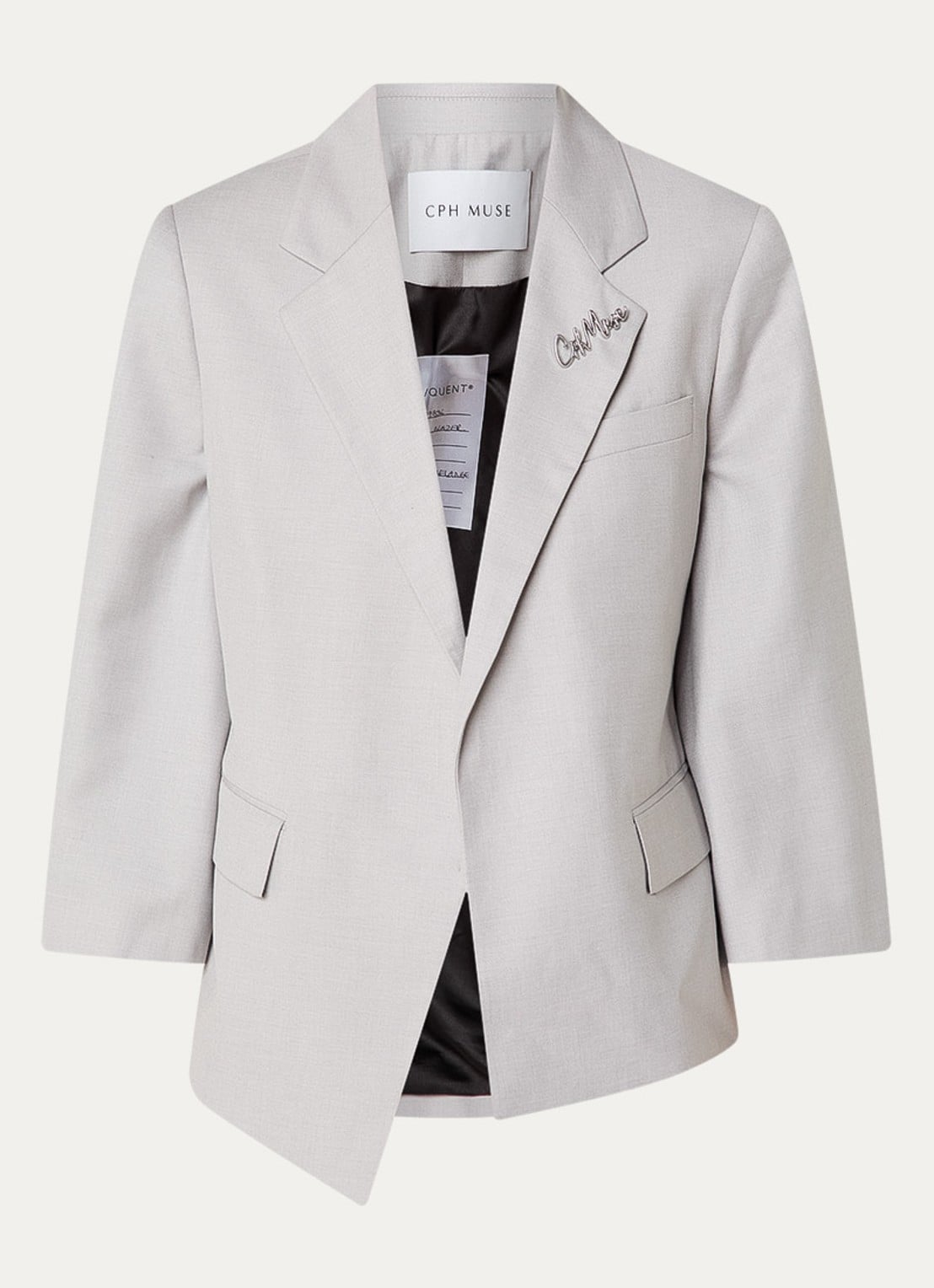 Copenhagen Muse Tenna blazer met schoudervulling en klepzakken - voorkant lichtgrijs