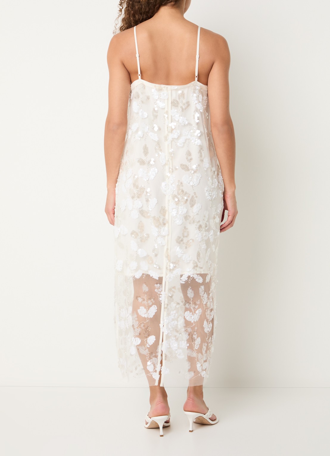 Copenhagen Muse Zia semi-transparante midi jurk met pailletten - achterkant gebroken wit