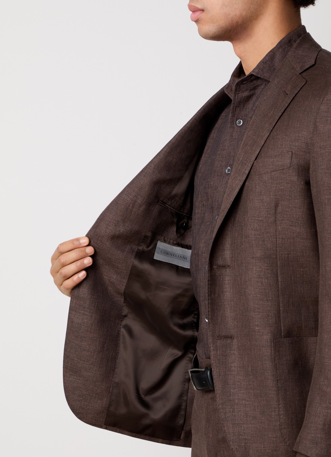 Corneliani Regular fit colbert met opgestikte zakken in zijdeblend - detail 5 bruin
