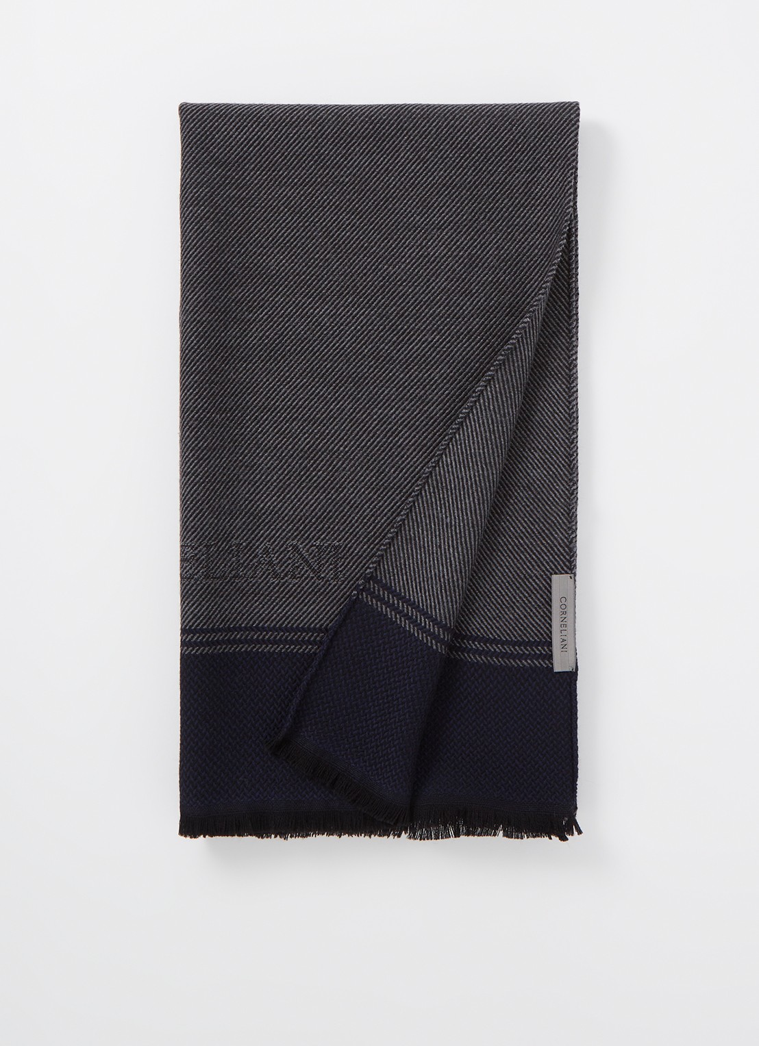 Corneliani Sjaal van wol 180 x 50 cm - voorkant 2 donkerblauw