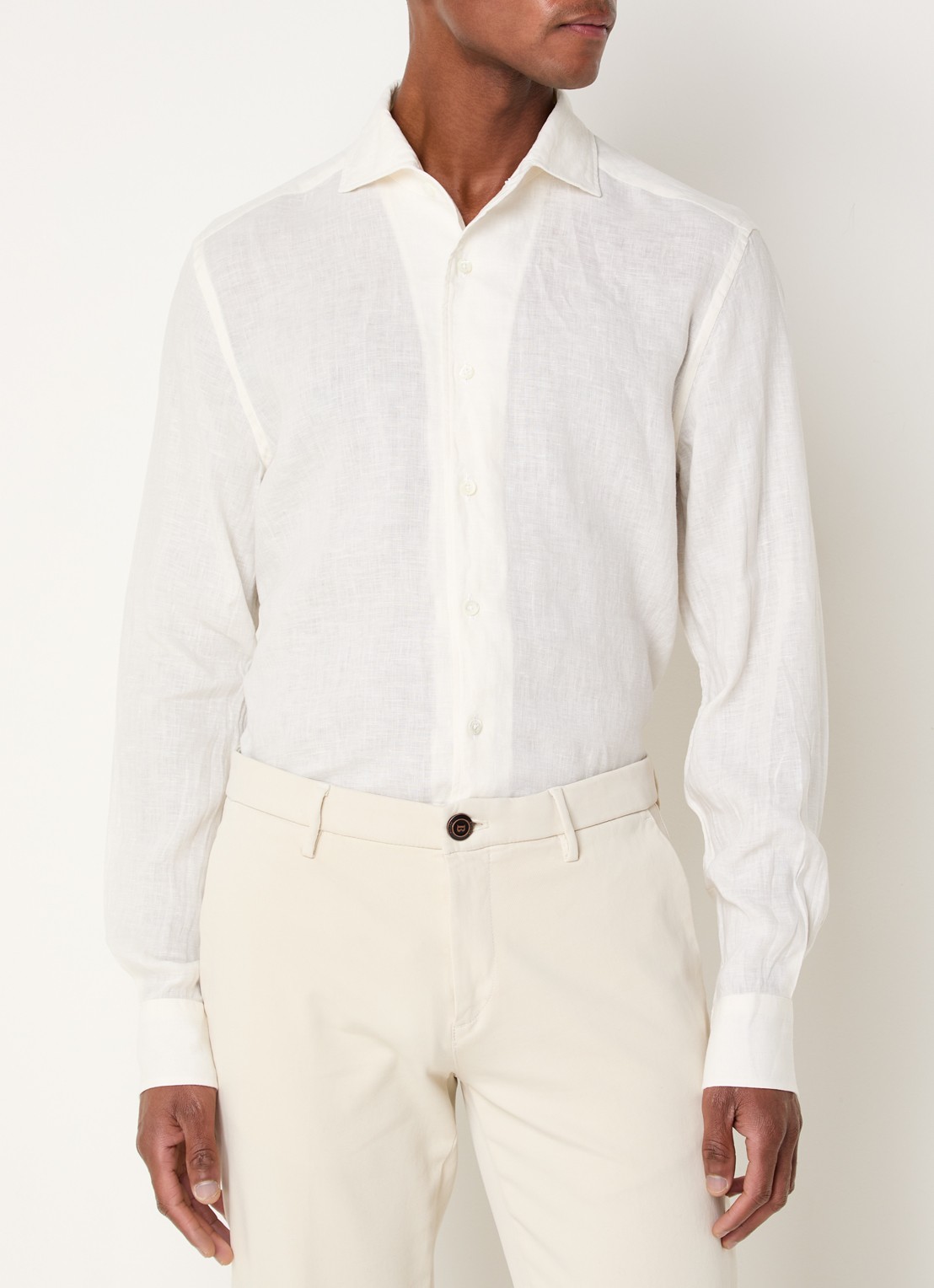 Corneliani Slim fit overhemd van linnen - detail 4 creme