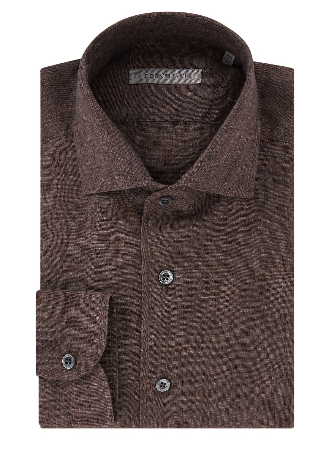 Corneliani Slim fit overhemd van linnen - voorkant 4 donkerbruin