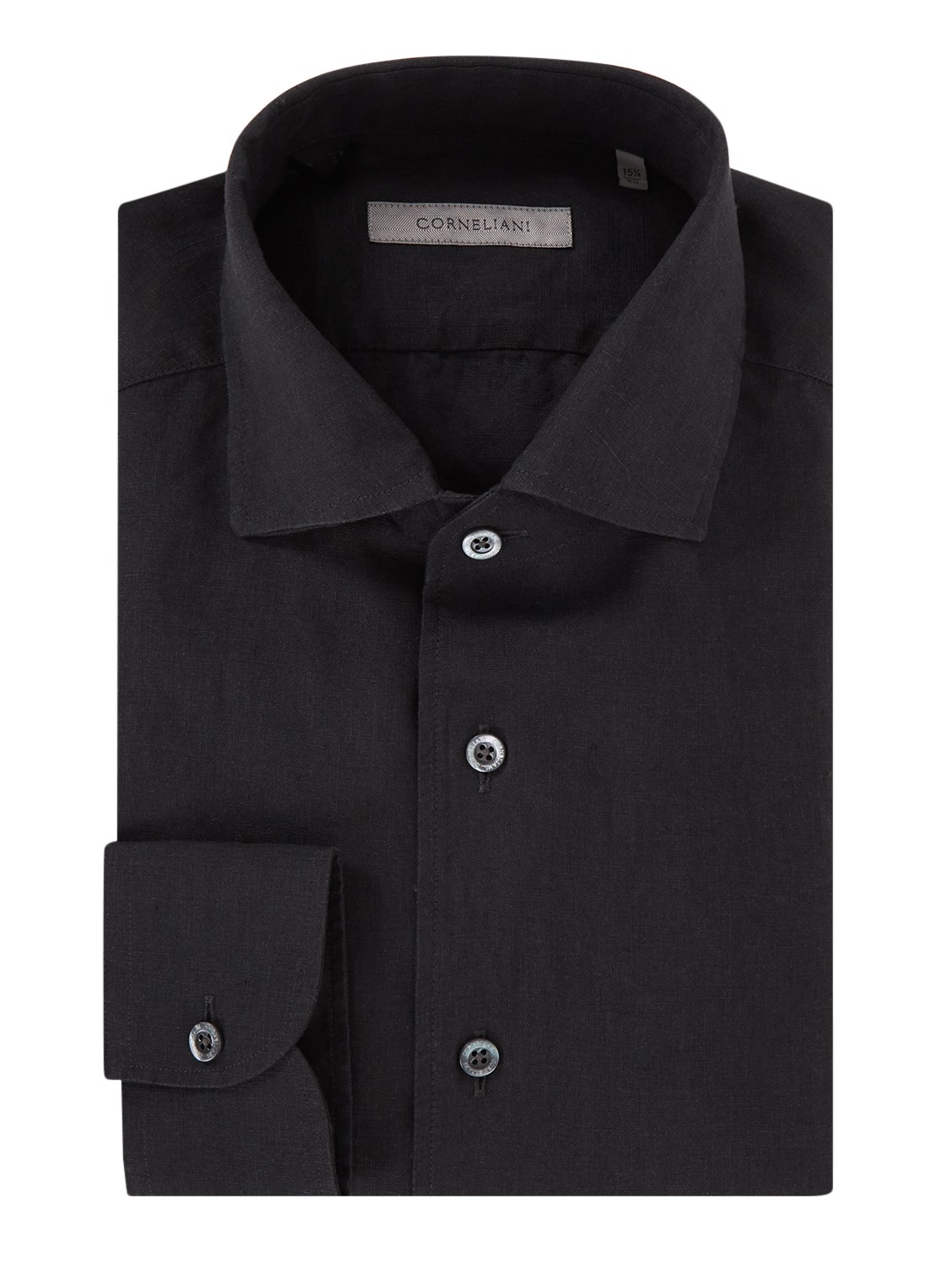 Corneliani Slim fit overhemd van linnen - voorkant 5 zwart