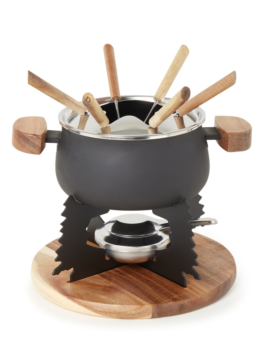 Cosy & Trendy Fondueset geëmailleerd met zes vorkjes - voorkant 3 zwart